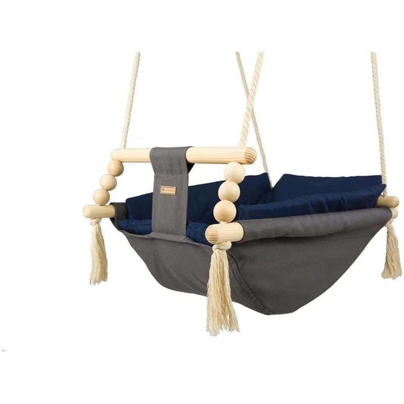 Bascule pour bébé gris, bleu marine (Velinda) - Couverture