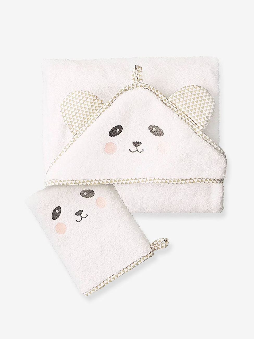 Cape de bain à capuche brodée animaux blanc (Vertbaudet) - Image 1