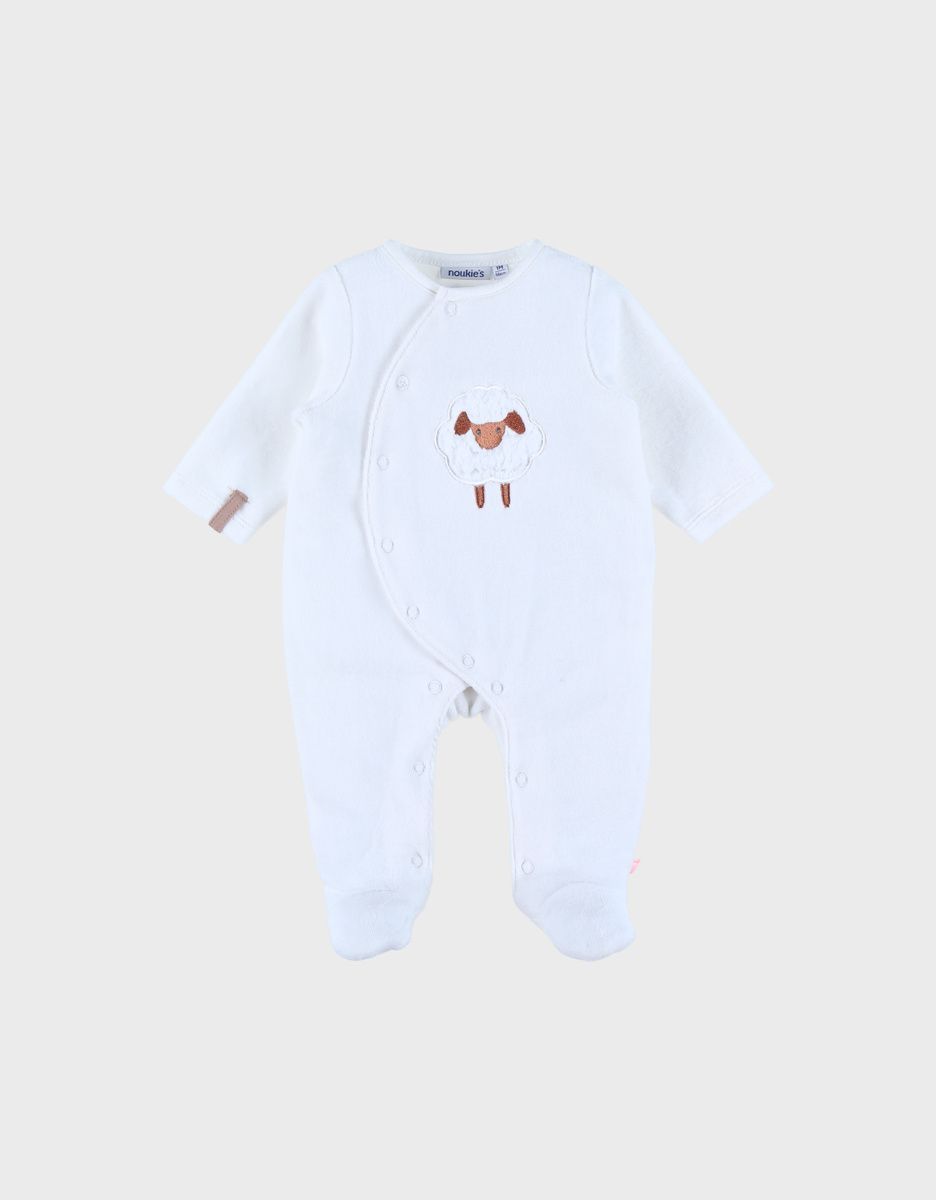 Pyjama bébé en velours blanc avec broderie mouton (Noukie's) - Image 1