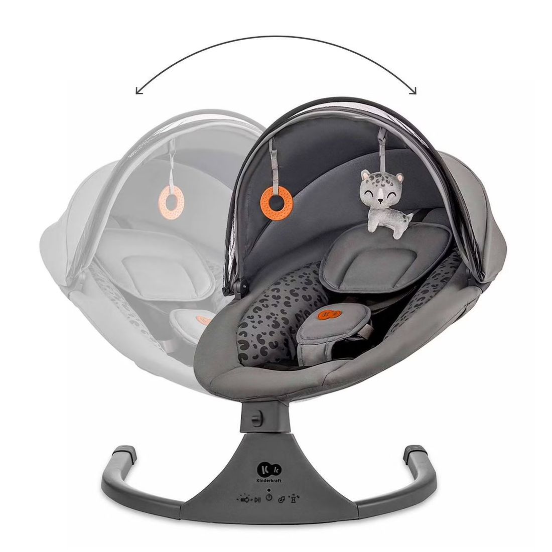 Transat Bébé Lumi 2 Électrique Avec Basculement Latéral, 12 Mélodies, Moustiquaire Et Harnais 5 Points Gris Foncé (Kinderkraft) - Image 2