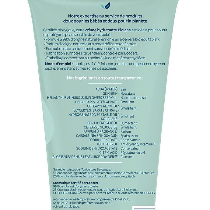 Crème Hydratante Biologique - 100 ml (Biolane) - Image 3