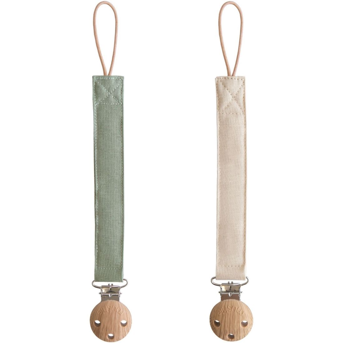 Lot de 2 attaches sucettes en lin Olive-Sand (Mushie) - Image 1