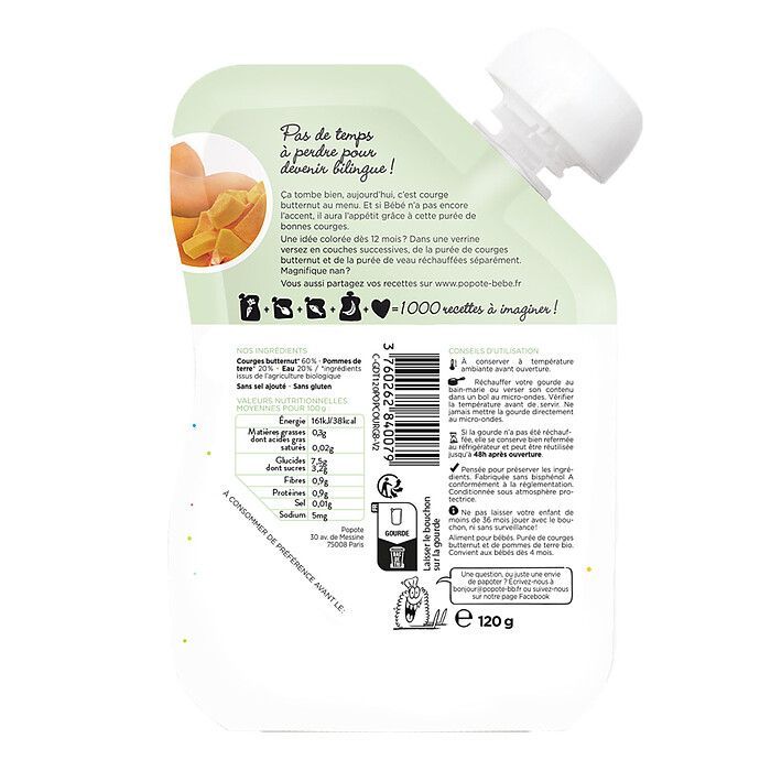 Gourde Repas Bio Courge Butternut - 120 g (Popote) - Image 2