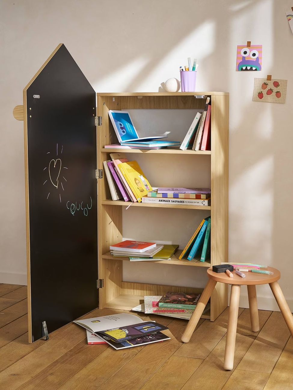 Tableau ardoise bibliothèque maison ARTISTE bois (Vertbaudet) - Image 1