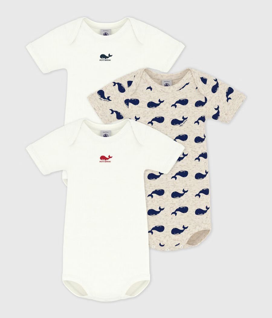 Lot de 3 bodies manches courtes baleines en coton (Petit Bateau) - Couverture
