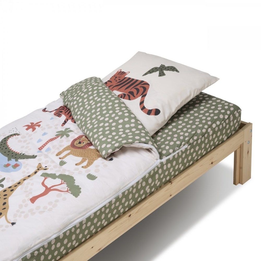 Parure de lit enfant caradou® sans couette motif jungle 90x190cm (Bleu Câlin) - Image 1