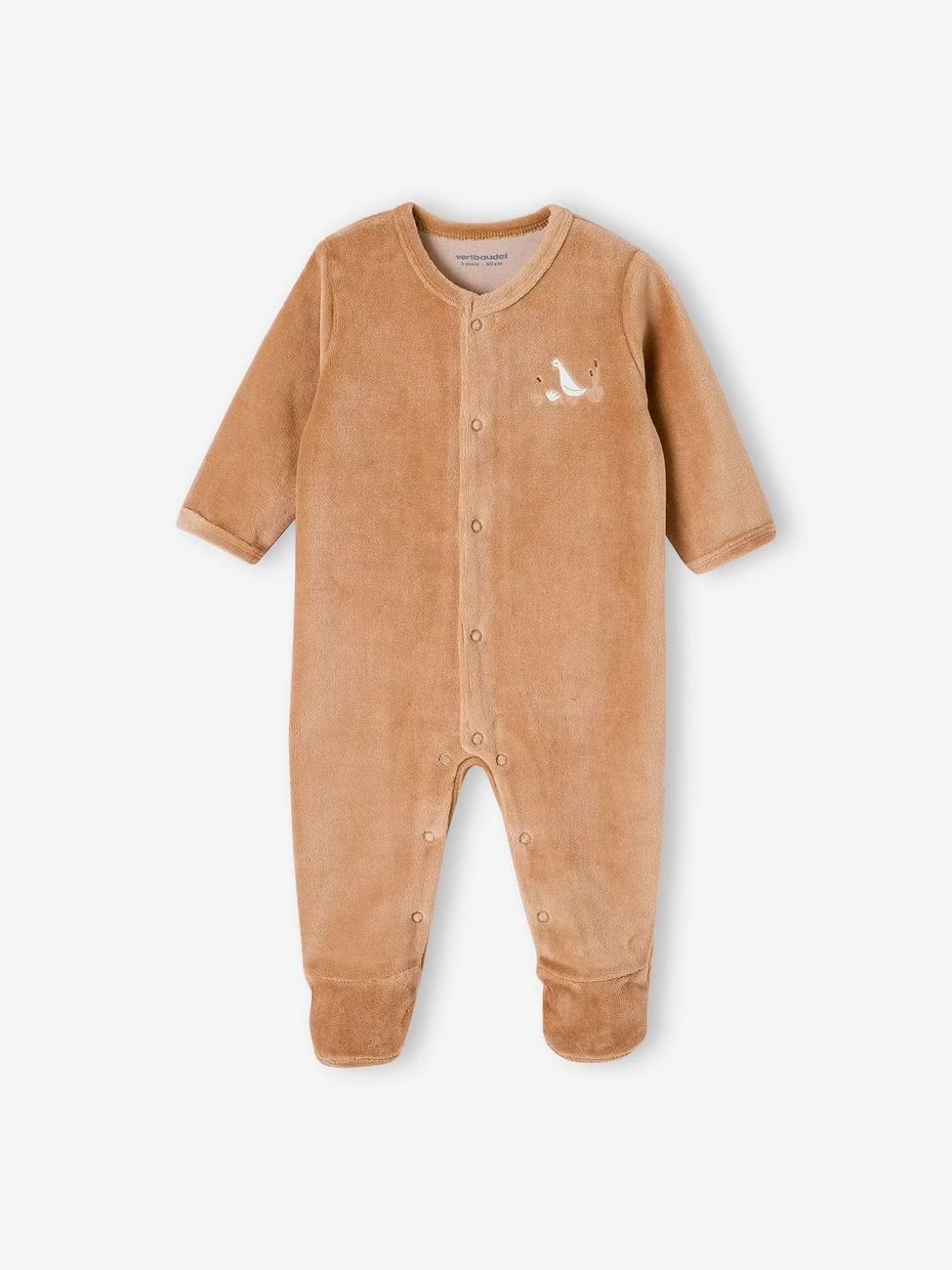 Lot de 2 pyjamas mixtes velours ouverture naissance cappuccino (Vertbaudet) - Image 1