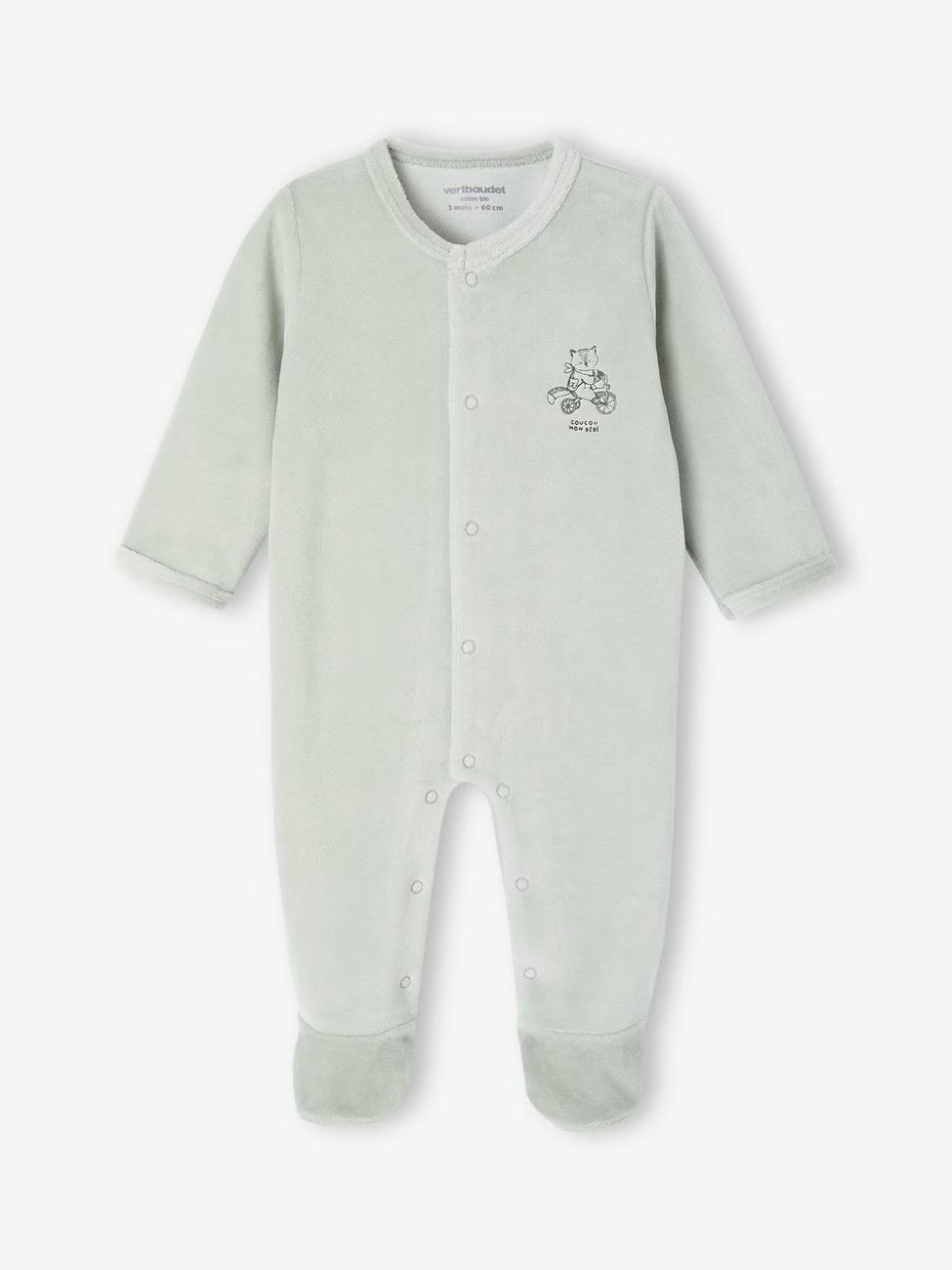 Lot de 2 pyjamas bébé naissance en velours vert d'eau (Vertbaudet) - Image 1