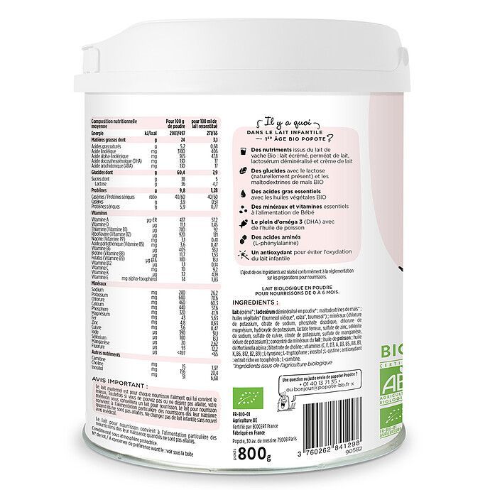 Lait 1er Âge Bio - 800 g (Popote) - Image 3