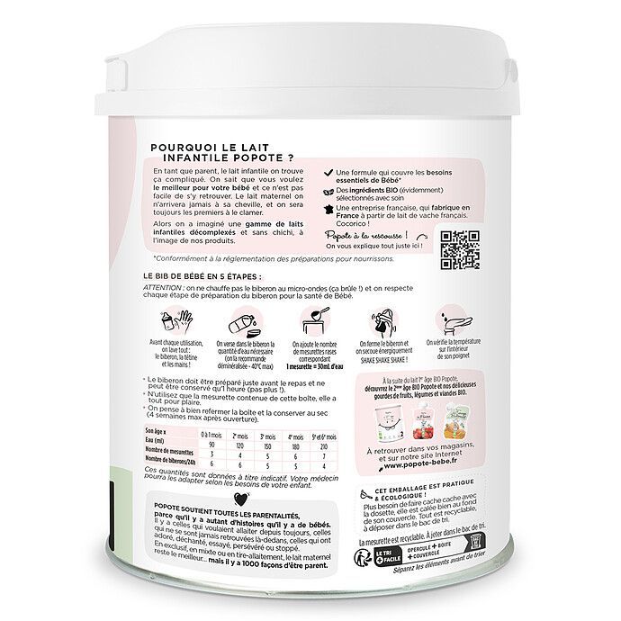 Lait 1er Âge Bio - 800 g (Popote) - Image 4