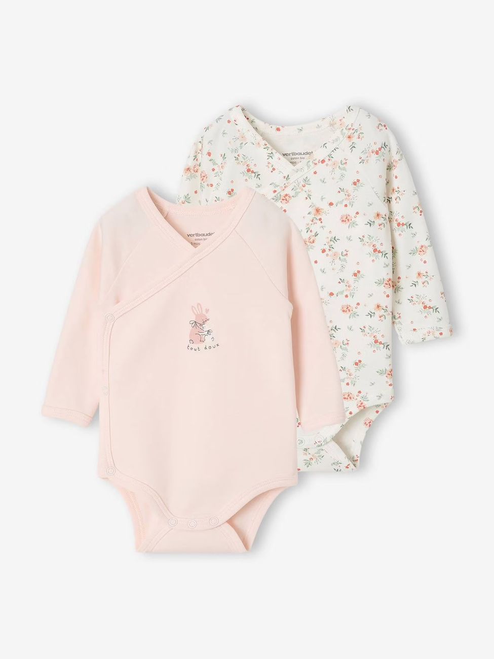 Lot de 2 bodies naissance manches longues rose pâle (Vertbaudet) - Couverture