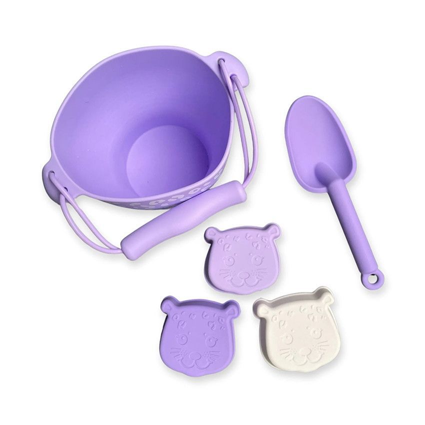 Seau de plage avec pelle et 3 moules en silicone Léopard lilas - Violet (Swim Essentials) - Image 1