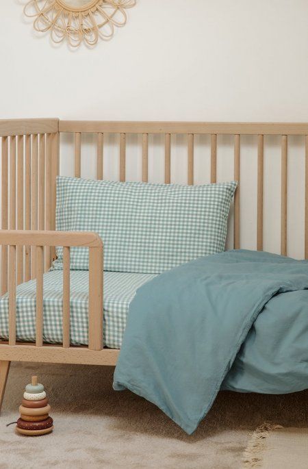 Drap housse bébé Percale Coton Bio Vichy Vichy Azur Percale c (Kadolis) - Image 4