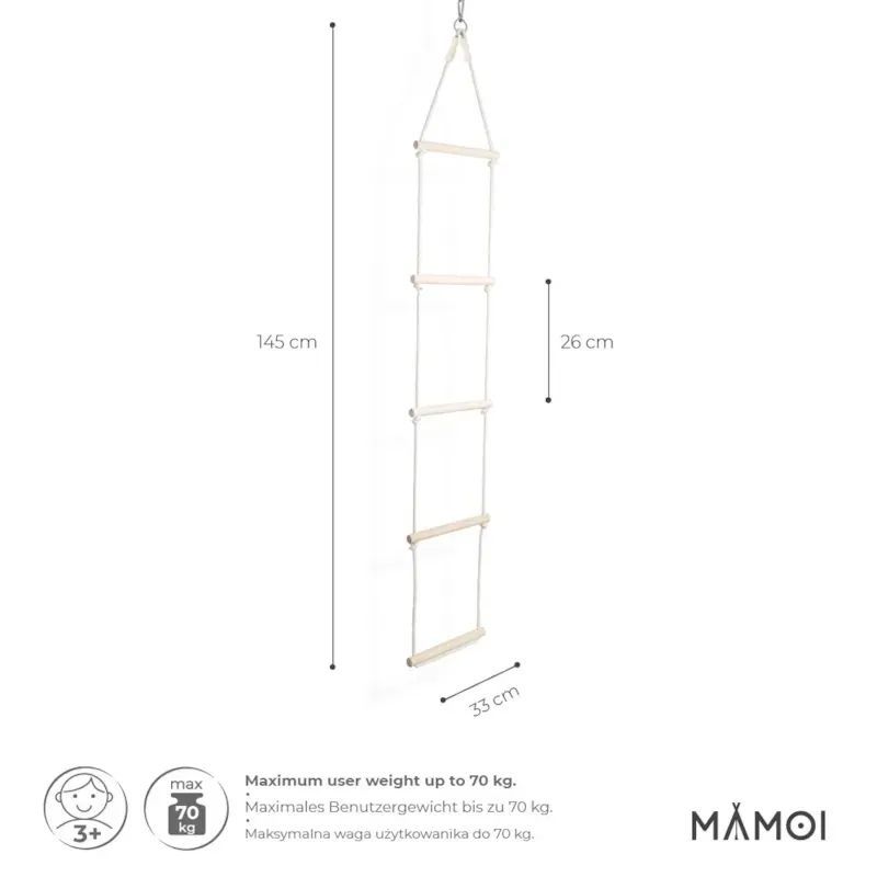 Échelle d’escalade en bois & corde de coton 5 échelons pour enfant (Mamoi) - Image 1