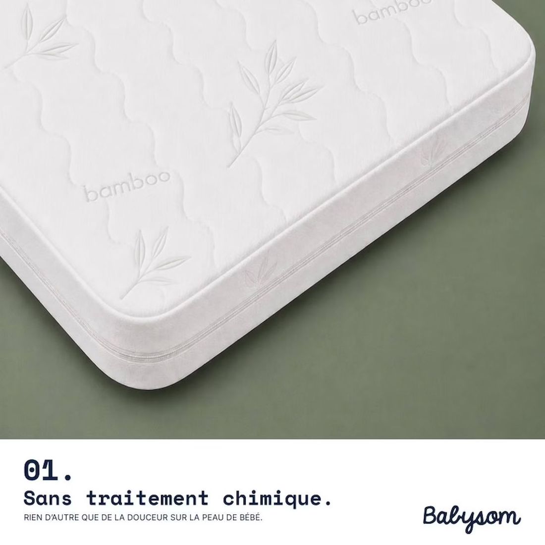 Matelas Berceau Bamboo Forme Rectangulaire Blanc (babysom) - Image 2