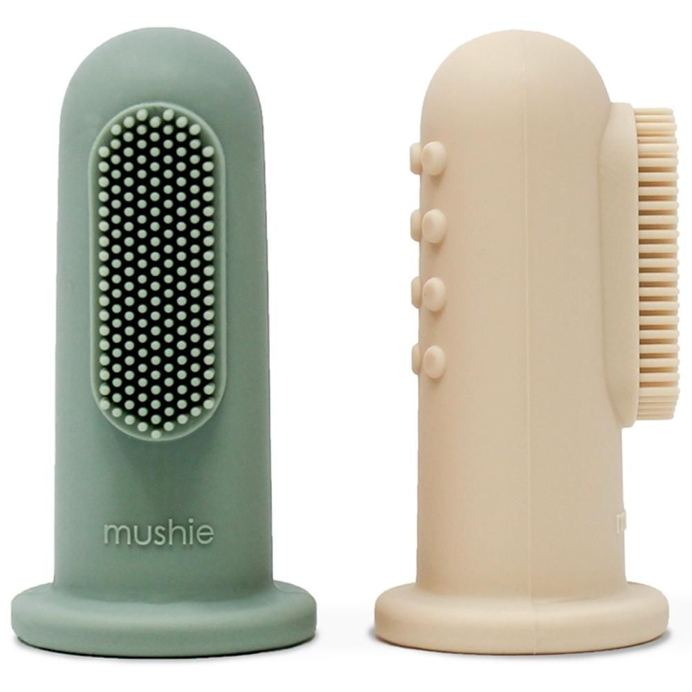 Lot de 2 brosses à dent à doigt Shifting sand-Cambridge blue (Mushie) - Image 1
