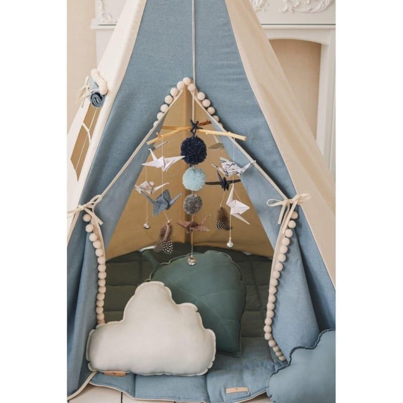 Tente tipi bleu jean avec pompoms (Moi Mili) - Image 2