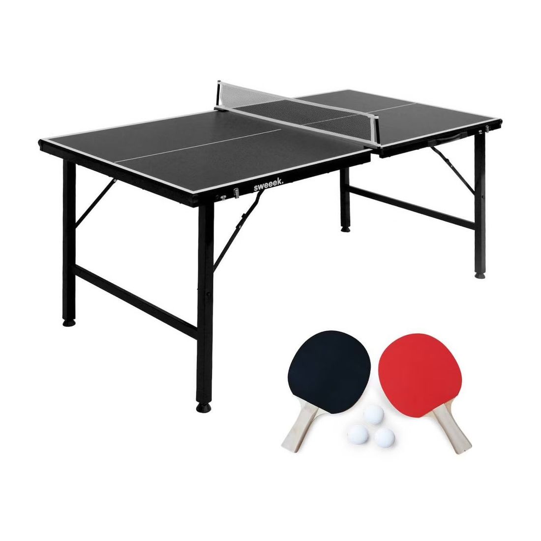 Mini Table De Ping Pong Pliable 150x75cm Indoor, Avec 2 Raquettes Et 3 Balles Noir (sweeek) - Image 1