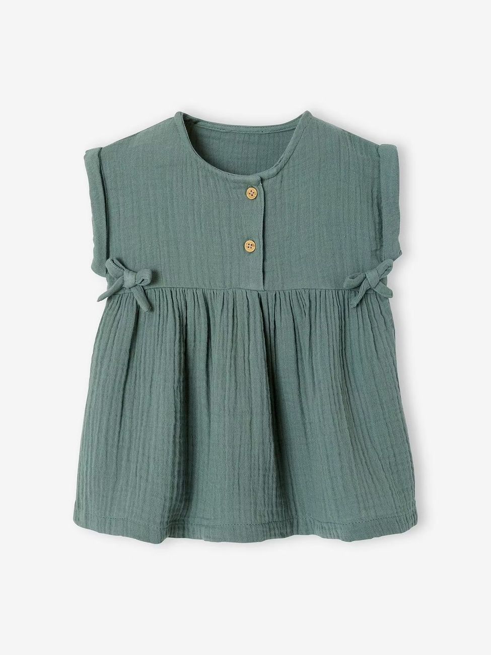 Robe bébé en gaze de coton vert (Vertbaudet) - Image 1