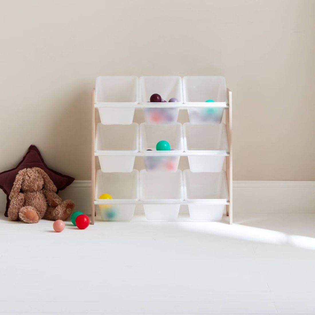 Meuble De Rangement Pour Enfant Avec 9 Casiers - Tobias - Mdf Décor Bois Naturel, 64x29.5x60cm Naturel (sweeek) - Couverture