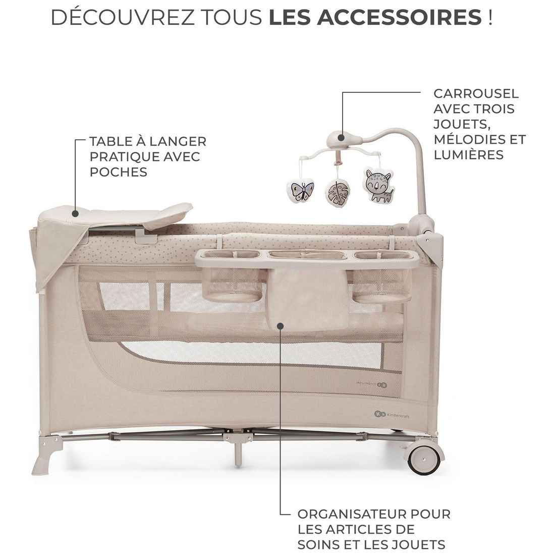 Lit parapluie 3 en 1 Joy 2 avec accessoires Beige (Kinderkraft) - Image 2