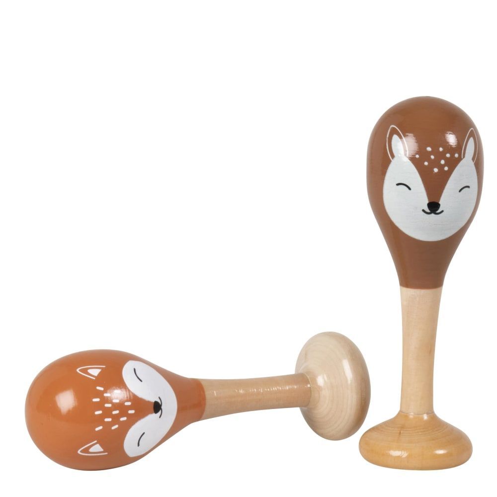 Paire de maracas en bois de schima motif renard orange et faon marron (Maisons du Monde) - Couverture