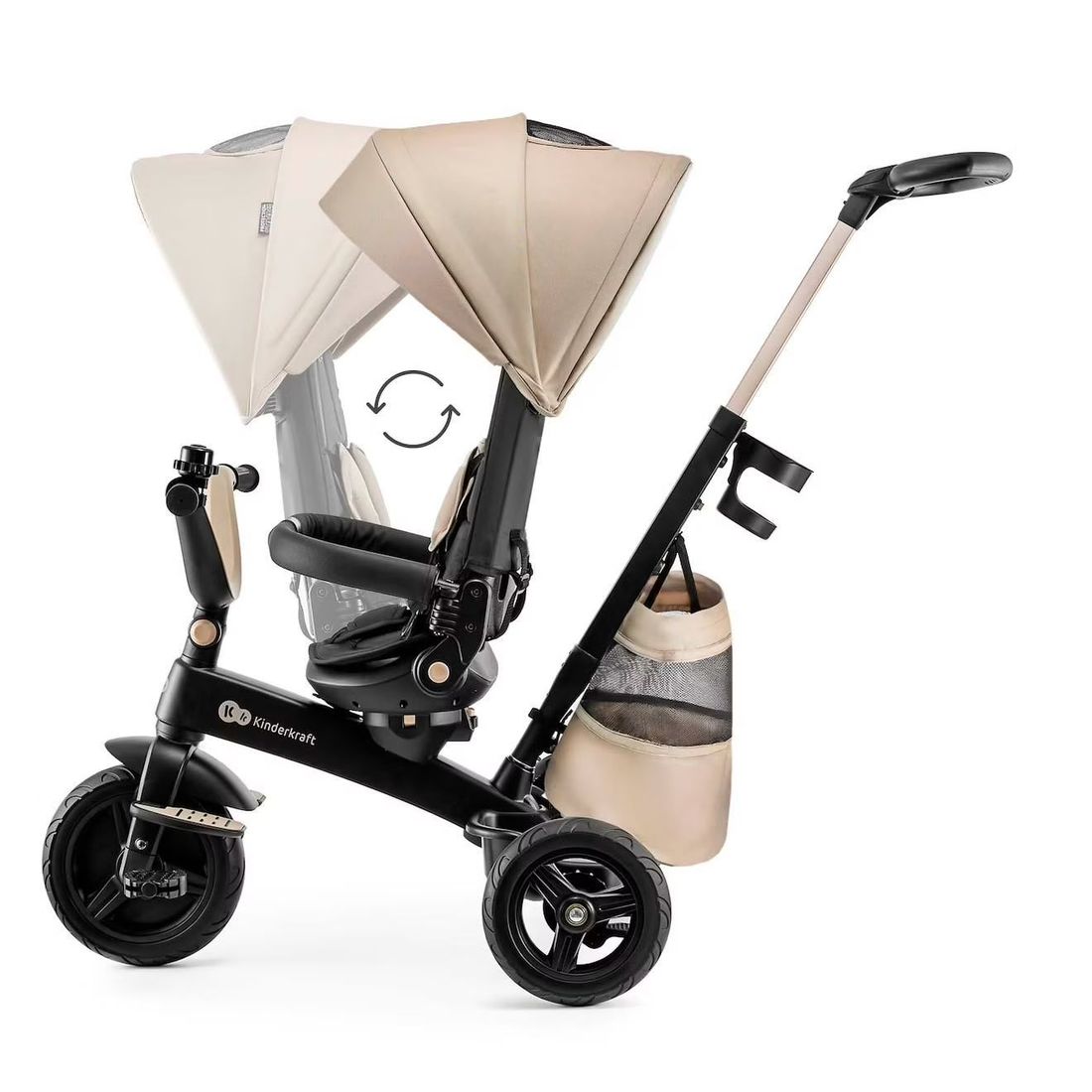 Tricycle Évolutif Kinderkraft Easytwist 5 En 1 Avec Siège Rotatif 360°, Roues Pu Increvables Et Capote Upf50+ Beige (Kinderkraft) - Image 2