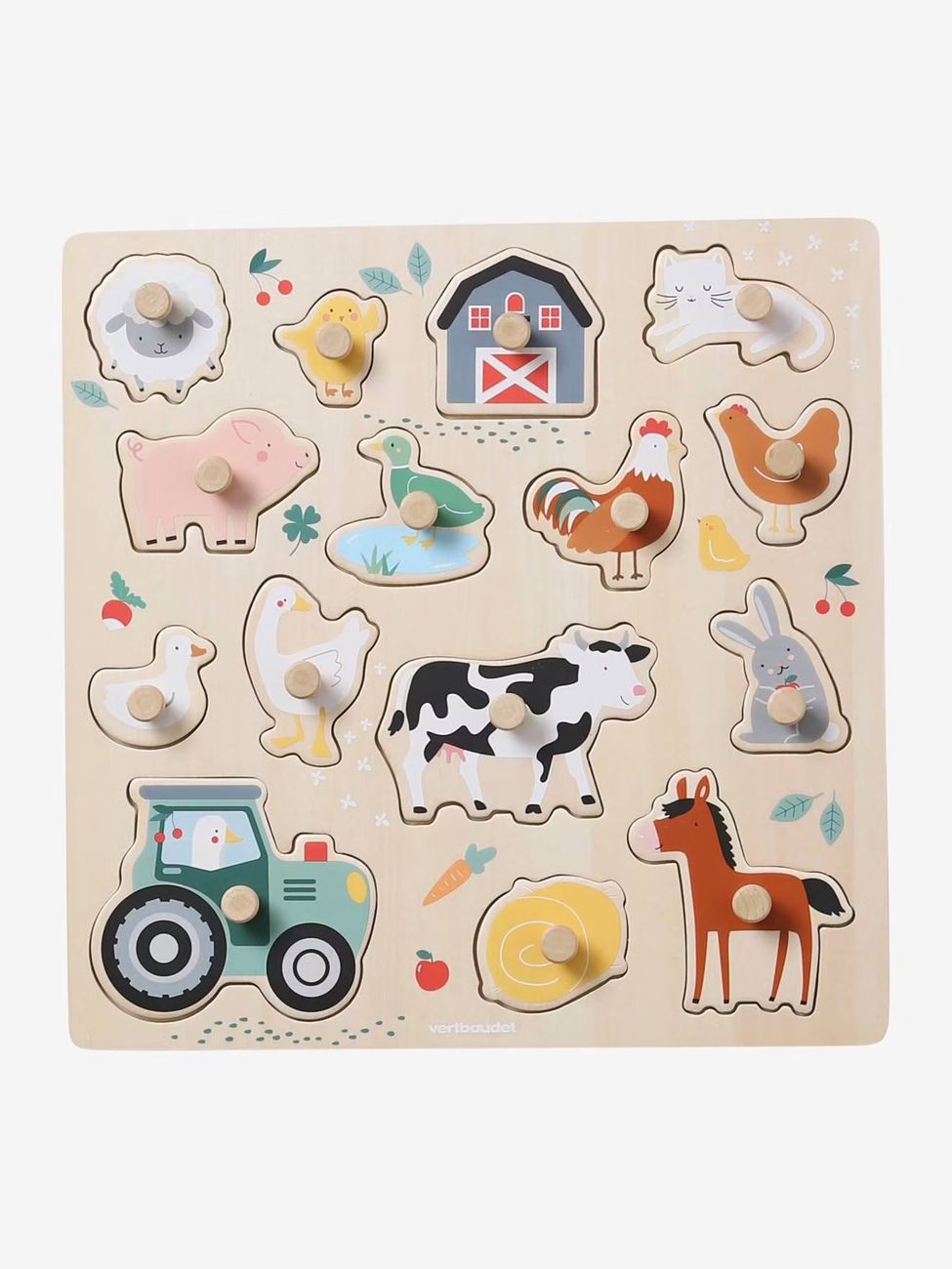 Puzzle boutons Lovely Farm en bois FSC® beige (Vertbaudet) - Couverture