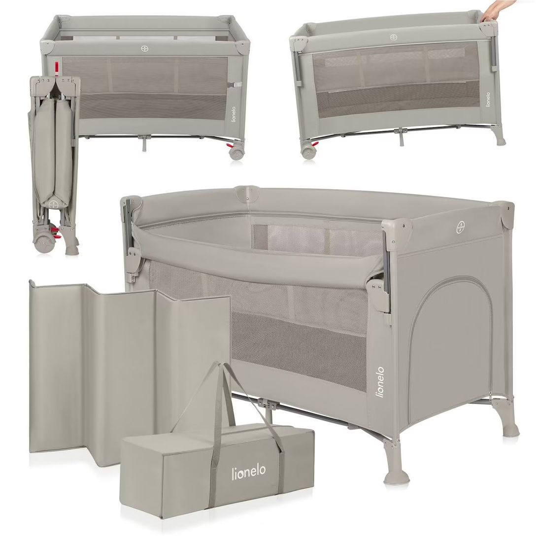 Lit Cododo 3en1 Ellen Avec Fonction Lit Parapluie Et Parc Bébé, Matelas Haute Densité Et Roulettes Beige Sand (Lionelo) - Couverture