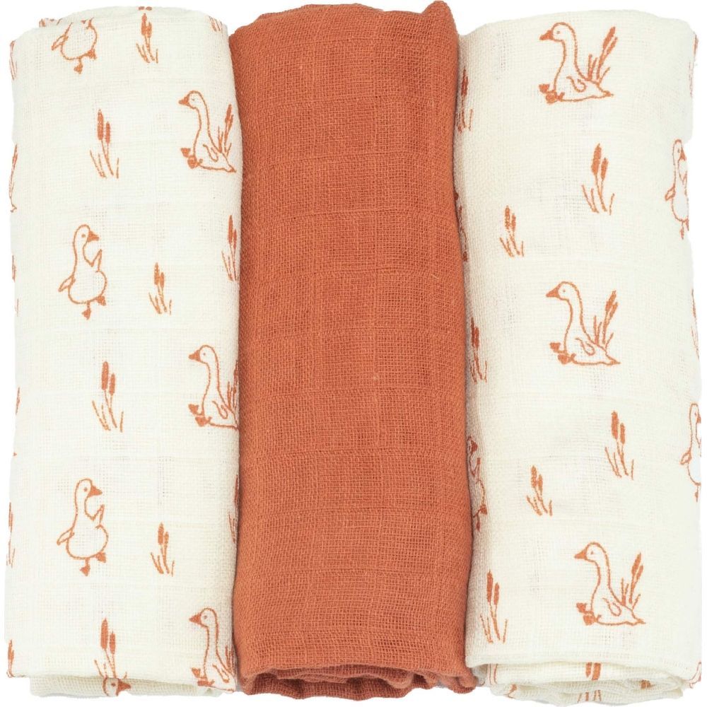 Lot de 3 langes en mousseline de coton Oies (70 x 70 cm) (Trois Kilos Sept) - Image 1