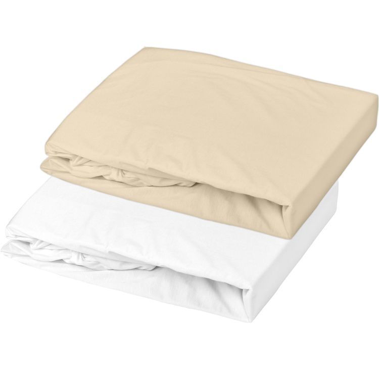 Lot 2 draps housses jersey blanc et beige (60 x 120 cm) (Domiva) - Couverture