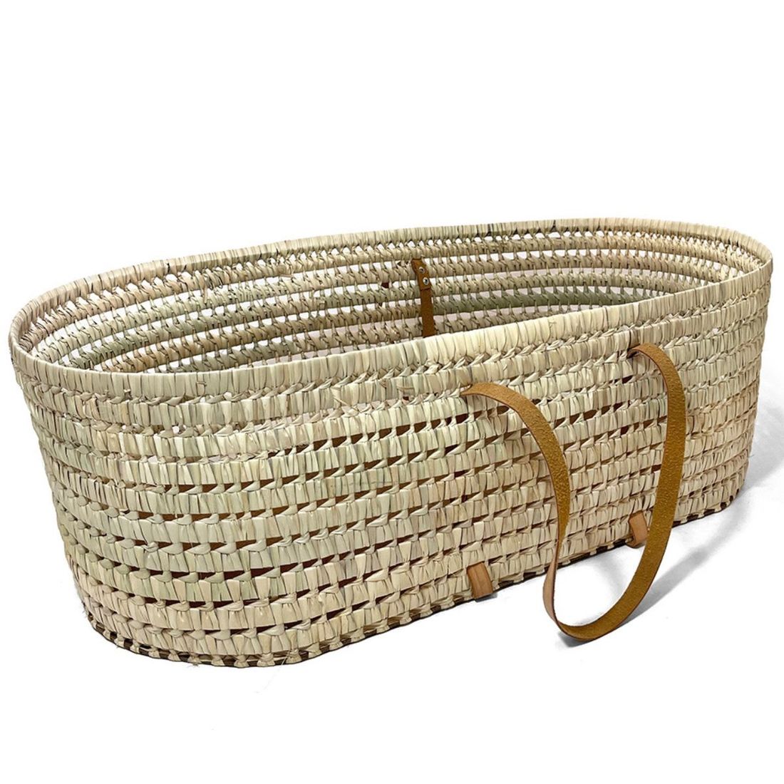 Couffin souple en osier avec anses en cuir (Babyshower) - Image 1