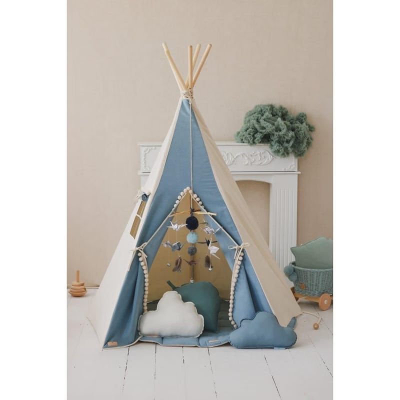 Tente tipi avec pompoms et tapis jeans (Moi Mili) - Image 4