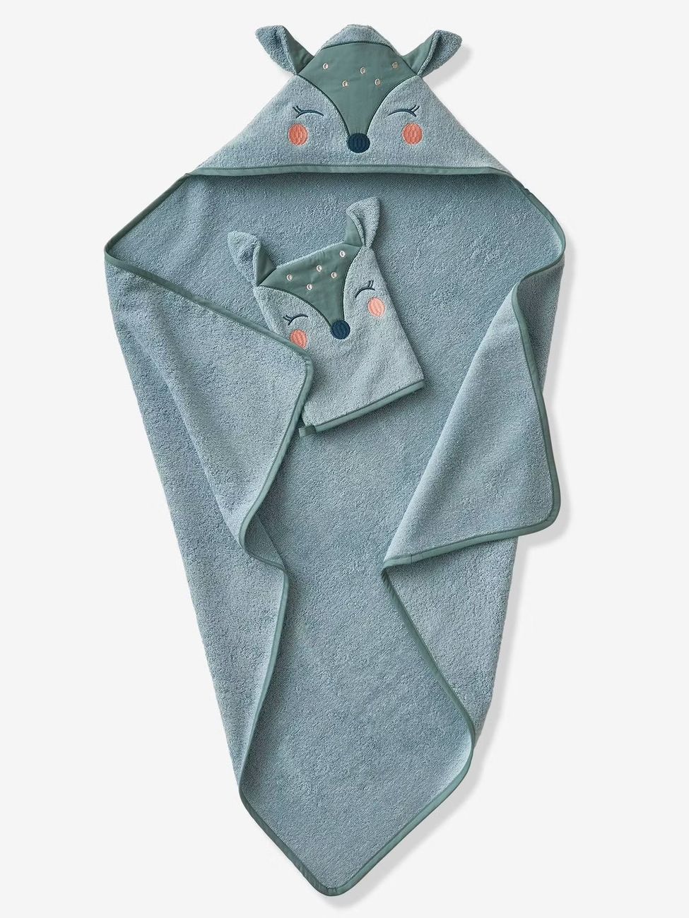 Cape de bain et gant de toilette Biche vert (Vertbaudet) - Image 1