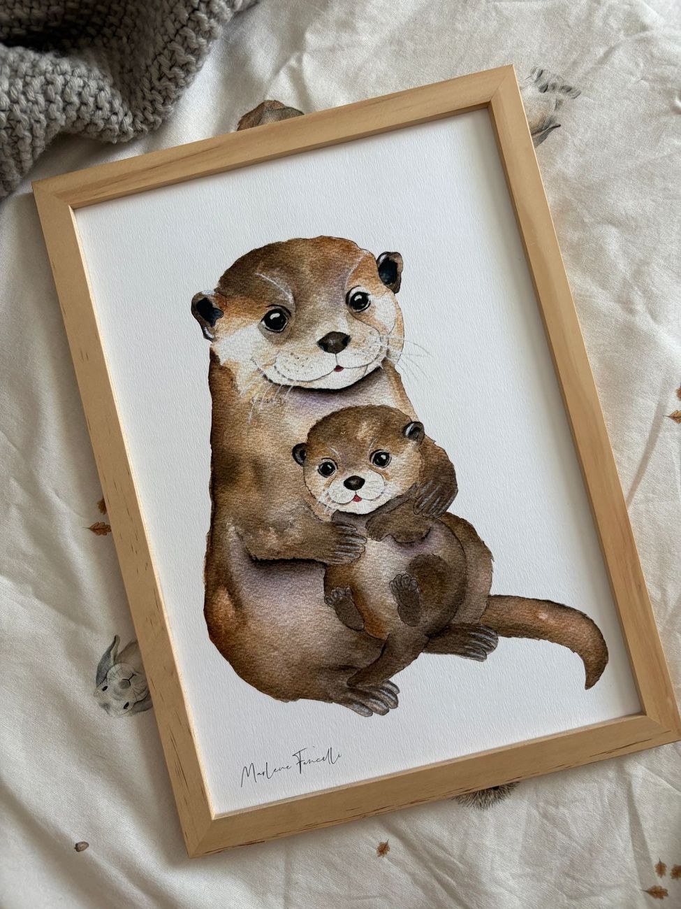 Affiche famille loutre aquarelle – Poster animal pour chambre bébé et enfant (Les Aquarelles de Marlène) - Image 4
