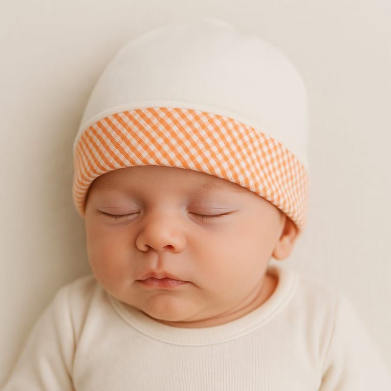 Bonnet de naissance en coton bio vichy (Papate) - Image 4