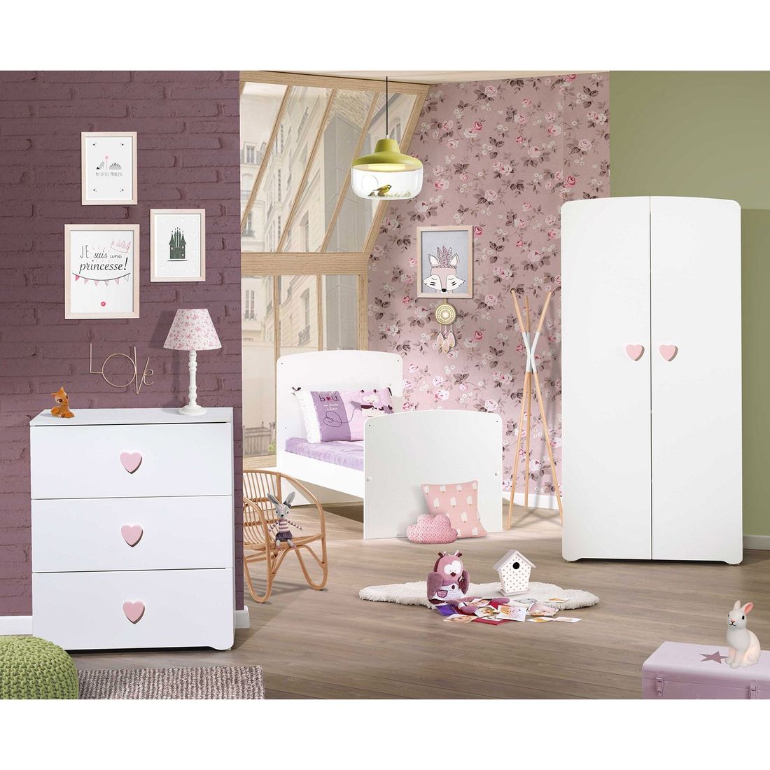 Commode à langer New Basic Boutons coeur rose (Baby Price) - Image 1