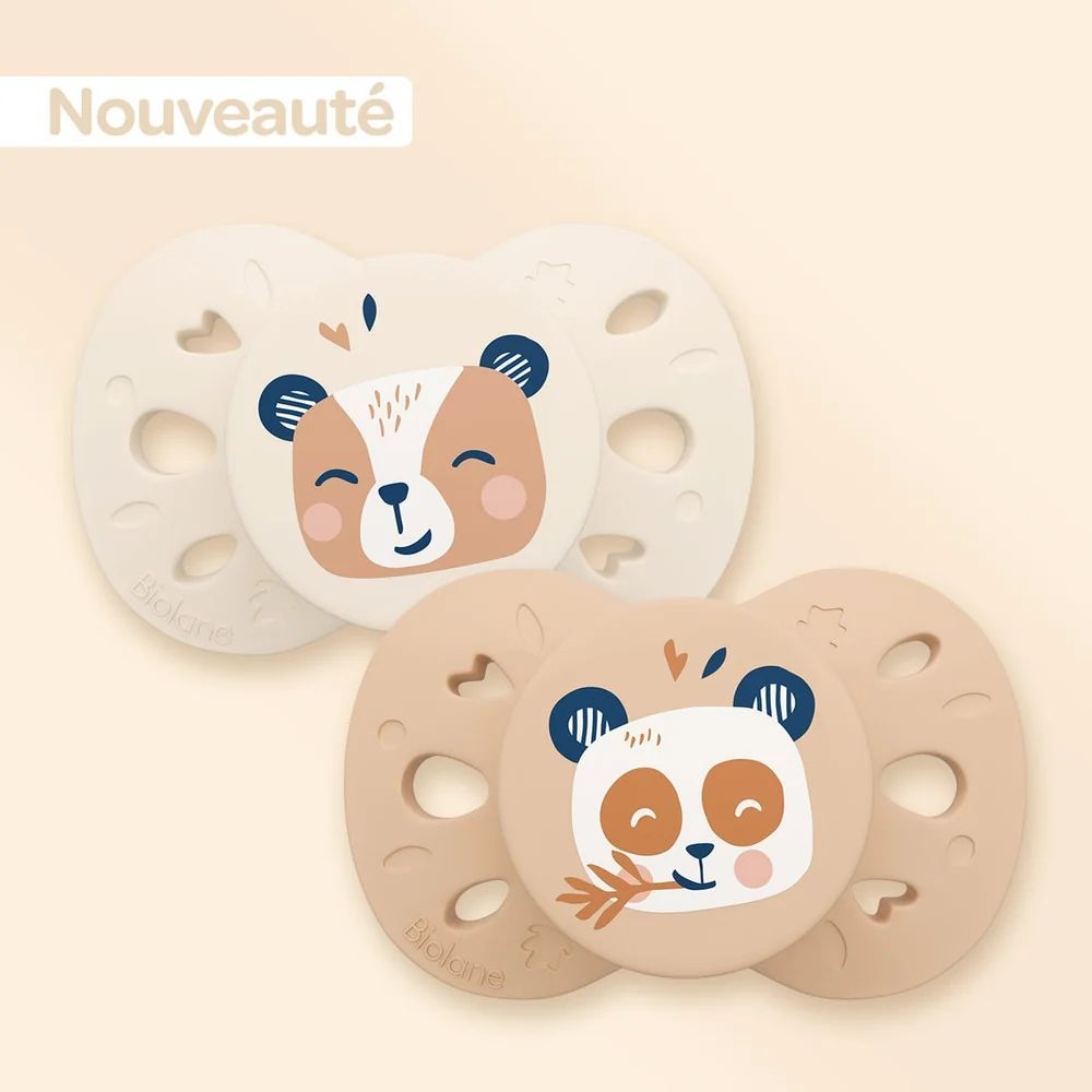 Lot de 2 sucettes anatomiques animaux 0-6 mois / Vert (Biolane) - Image 1