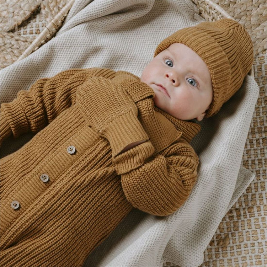 Bonnet bébé en teddy coton bio Soul Caramel (0-3 mois) (Baby's Only) - Image 4