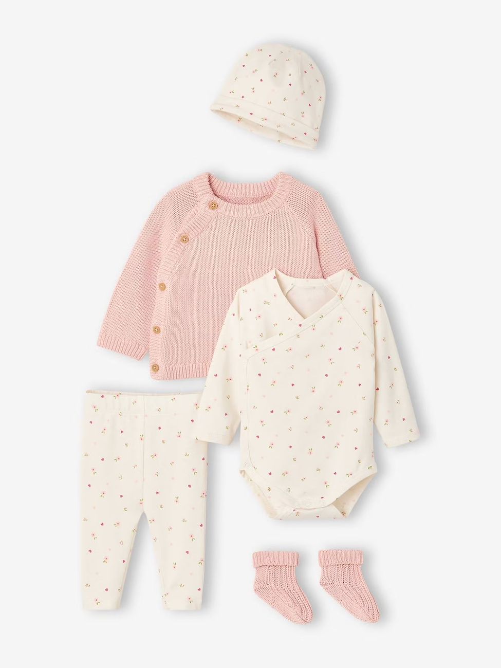 Ensemble 5 pièces naissance bébé fille rose (Vertbaudet) - Image 2
