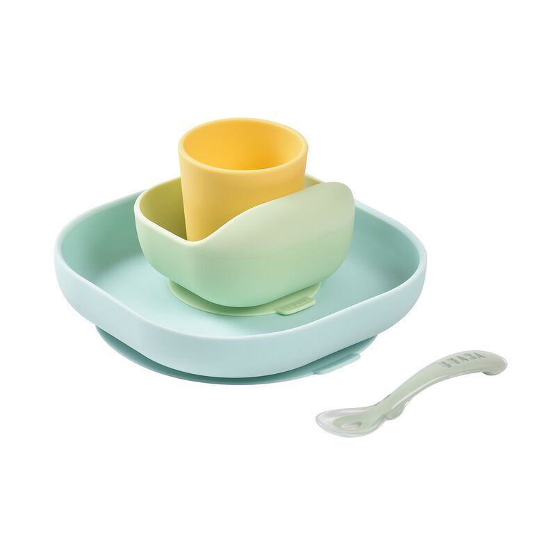 Coffret repas silicone 4 pièces - Jaune/Vert (Béaba) - Image 1