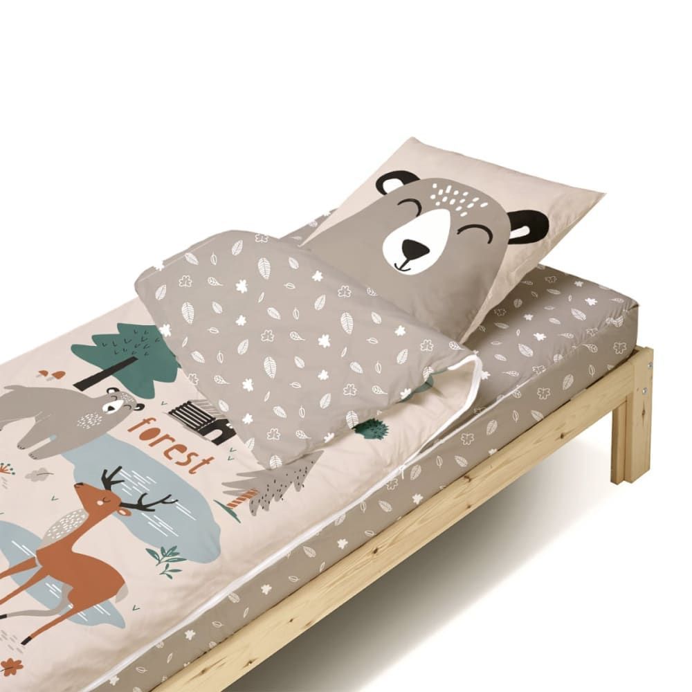 Parure de lit enfant caradou® avec couette motif forêt 90x190cm (Bleu Câlin) - Image 1
