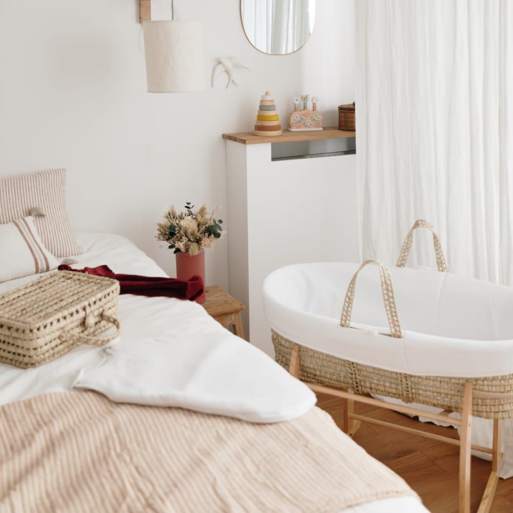 Couffin bébé avec matelas, habillage en velours - coton bio - nuage (Premiers Moments) - Image 2