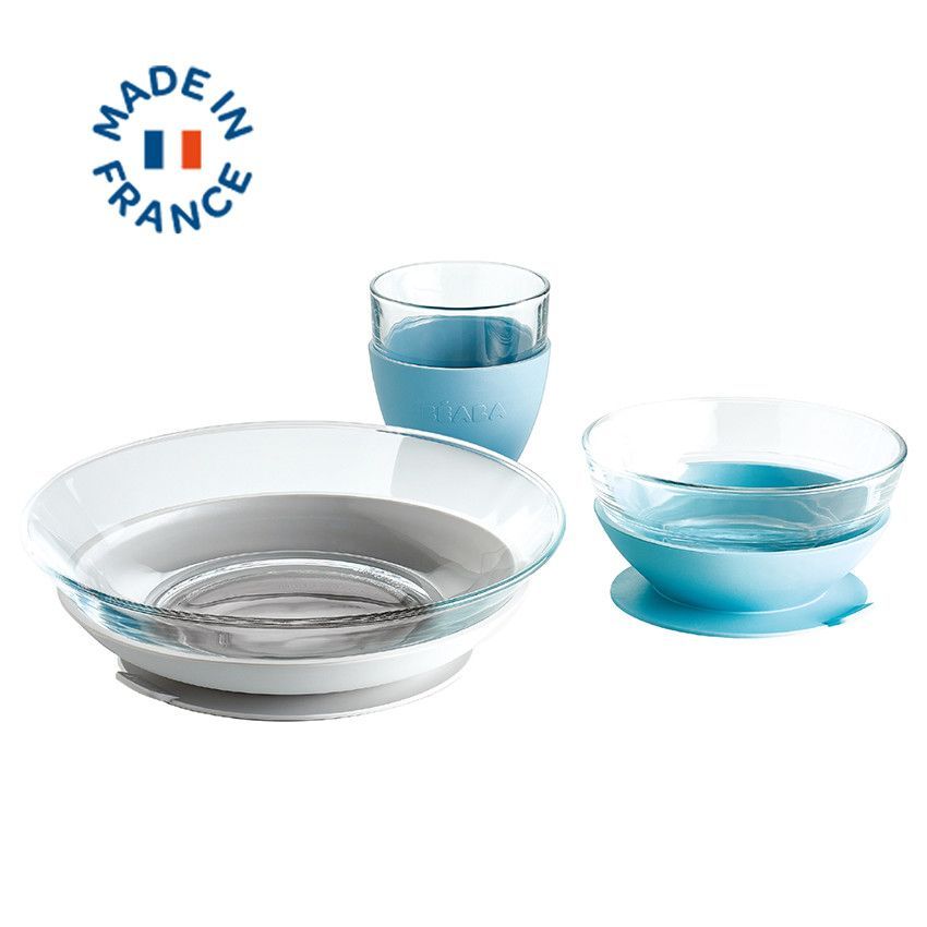 Set repas 3 pièces en verre - Jungle - Bleu (Béaba) - Image 1