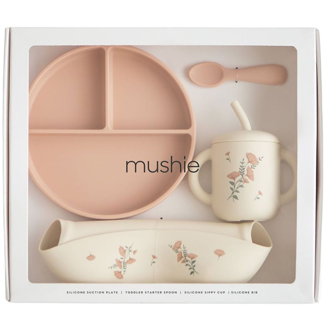 Coffret repas en silicone Pink Flowers (4 pièces) (Mushie) - Couverture
