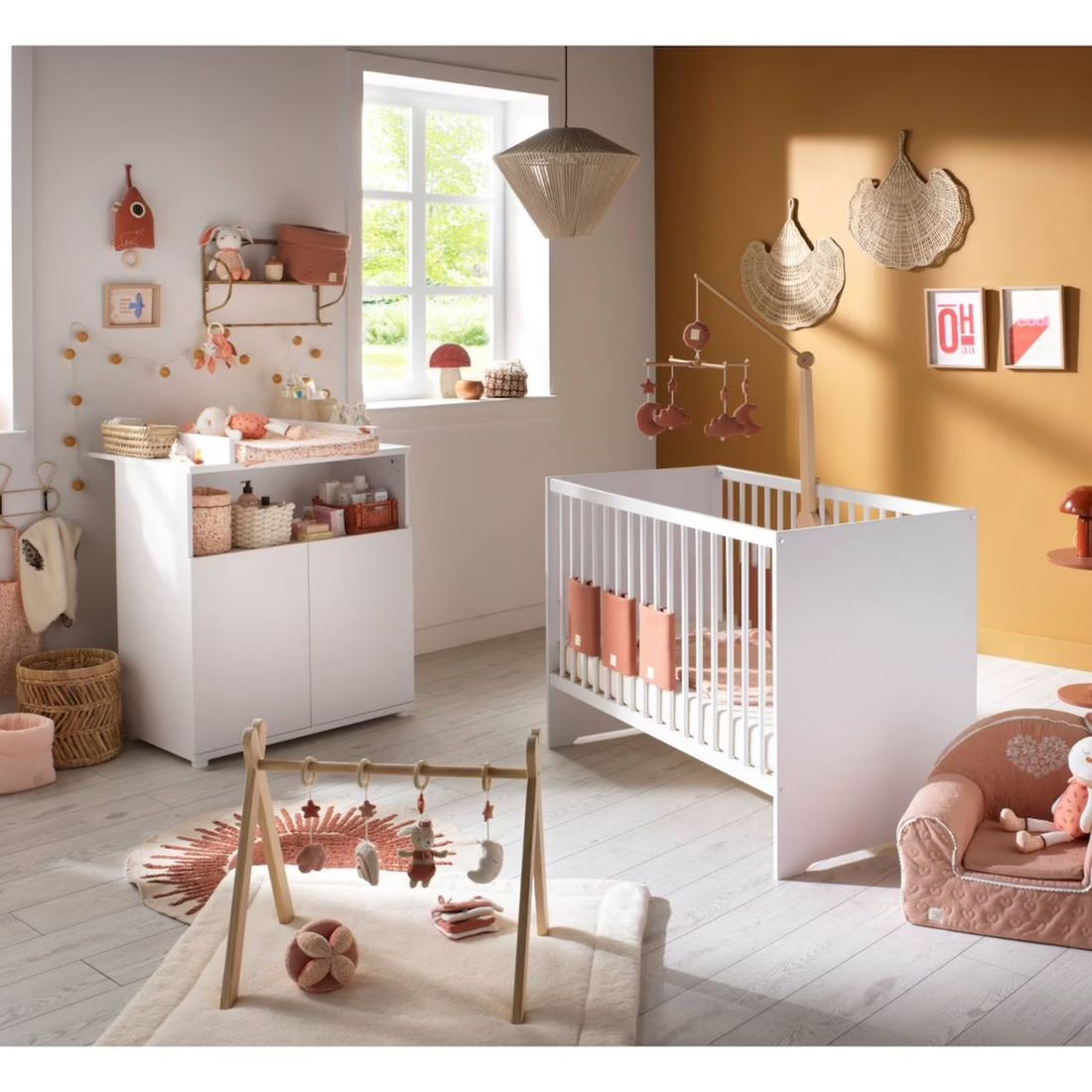 Chambre Bébé Duo: Lit 120x60 Et Commode À Langer 2 Portes - First Blanc (Baby Price) - Couverture