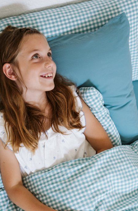 Drap housse bébé Percale Coton Bio Vichy Vichy Azur Percale c (Kadolis) - Image 5