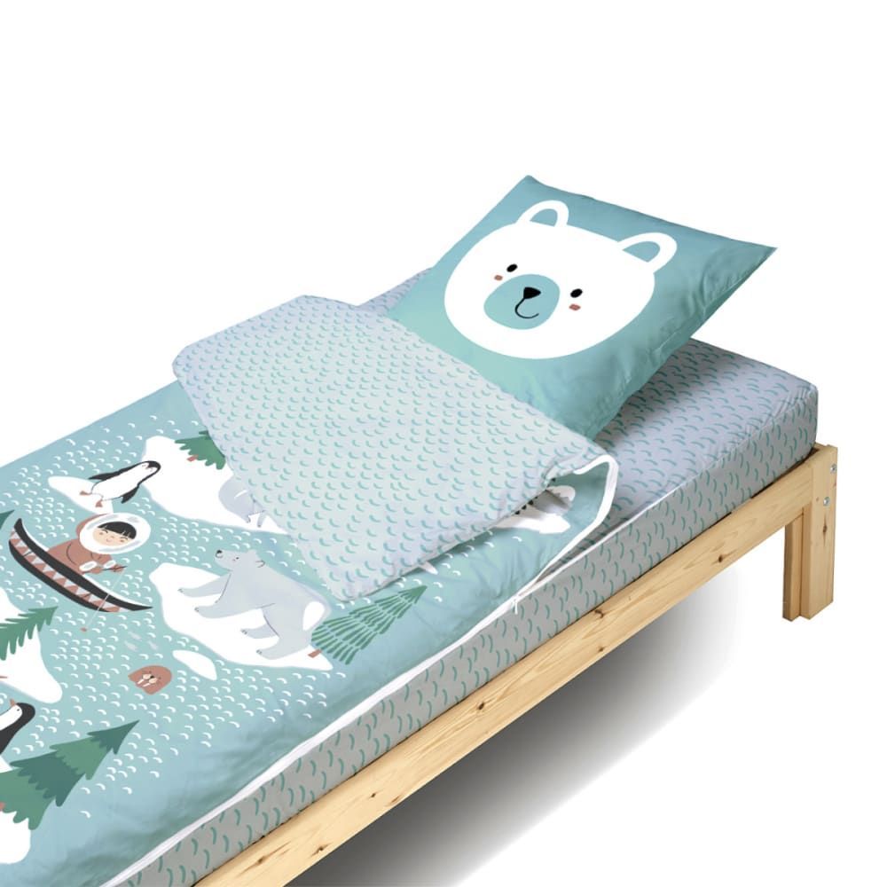 Parure de lit enfant caradou® sans couette motif igloo 90x190cm (Bleu Câlin) - Image 1