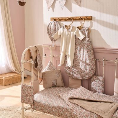 Pyjama coton en interlock beige et col claudine liberty (1 mois) (Bb&Co) - Image 2