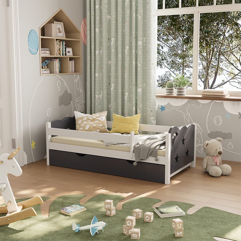 Lit pour enfant avec tiroir, sans matelas, gris 146 x 53cm (VitaliSpa®) - Image 1